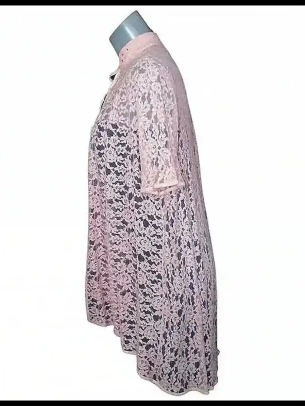 Vintage Bed Jacket Pink Lace, Rhinestones 40s Coquette Soft Girl, Hi-Low!